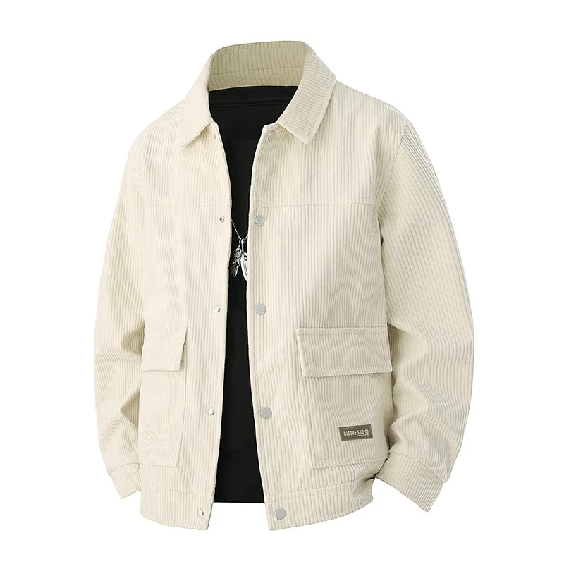 Men Classic Lapel Corduroy Jacket Metal Snap Button Large Patch Pockets Retro Vintage Casual Workwear Streetwear Male Outer Coat — image 5