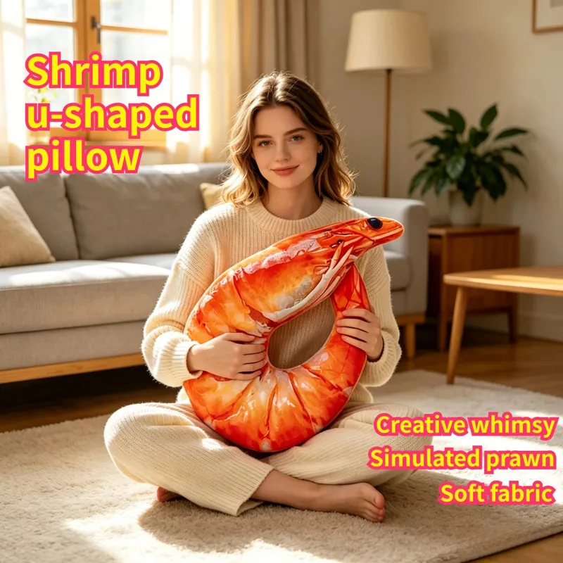 Real‑Printed Braised Prawn Plush Pillow Soft Stuffed Shrimp Cushion Funny Novelty Toy Home Decor Holiday Gift