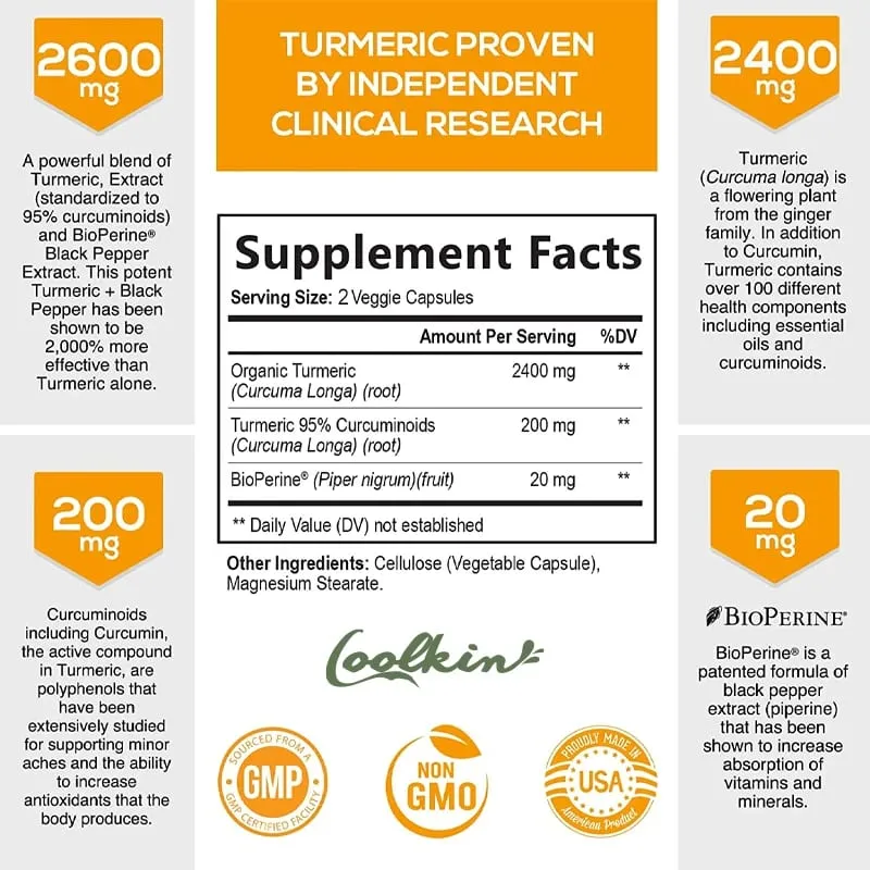 Curcumin Capsules Natural Joint Support with Black Pepper - Relieve Joint Pain