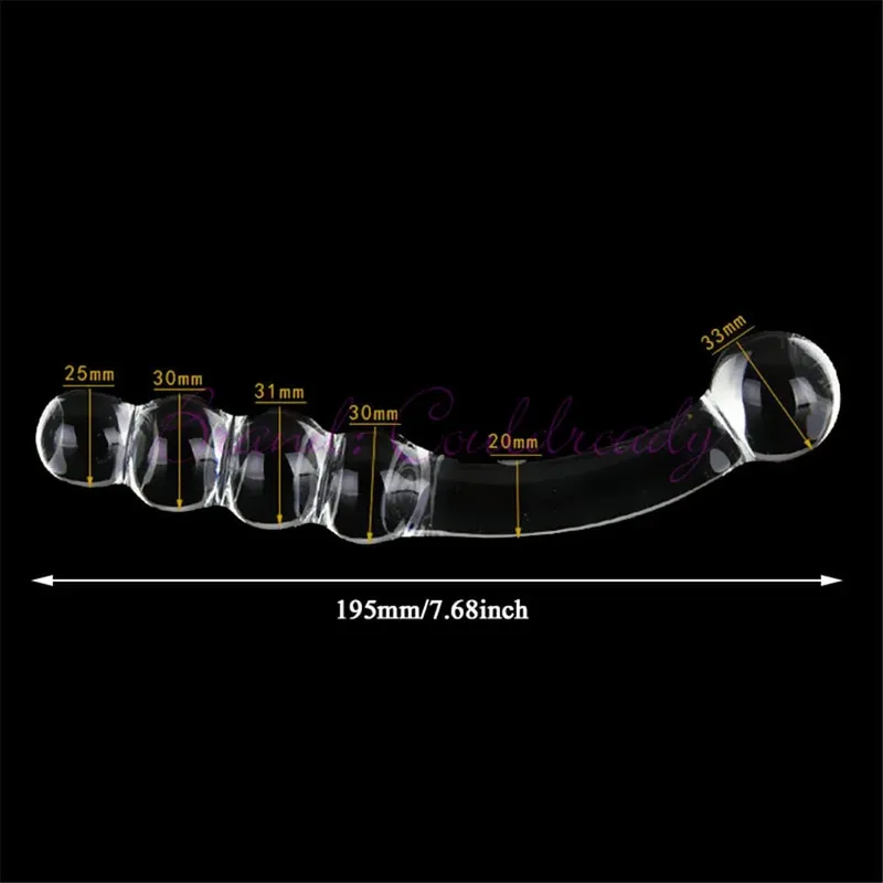 Pyrex Glass Dildo 195x33mm Fake Penis Crystal Anal Beads Butt Plug Prostate Massager G Spot Female Masturbation Toys