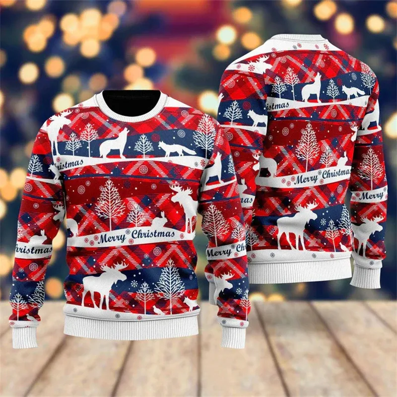 Novo 2026 suéter feio de natal masculino papai noel padrão pullovers feminino 2026 ano novo feliz natal tripulação pescoço camisolas