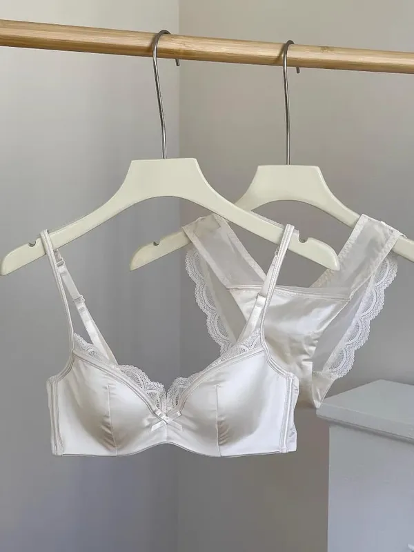 Conjunto de sutiã de renda sem costura de verão para busto pequeno fio macio anti-flacidez emagrecimento bralette & calcinha lingerie leve conjunto sexy