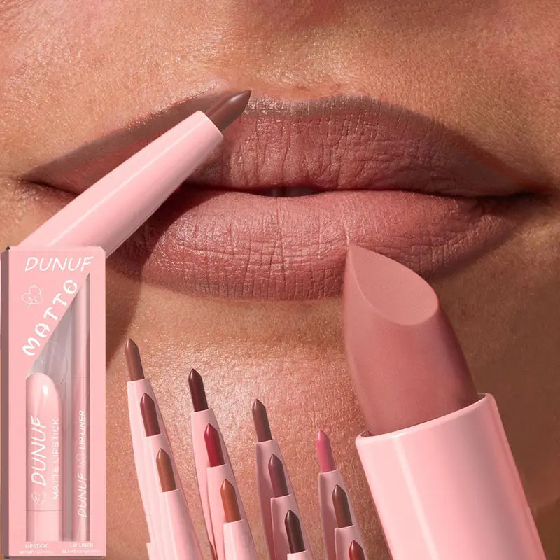2 Pçs/set Batom + Lip Liner Kit de Maquiagem Matte Nu de Longa Duração À Prova D 'Água Não Mancha Cônico Nib Lip Contour Pen Lip Cosméticos