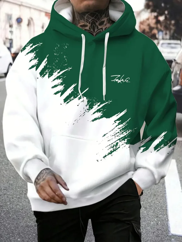 Mode Gradient Print Herre-hættetrøjer Sjove 3D-bogstavmønster Oversize sweatshirts Efterår og vinter Casual Pullover Mænd Tøj — image 3