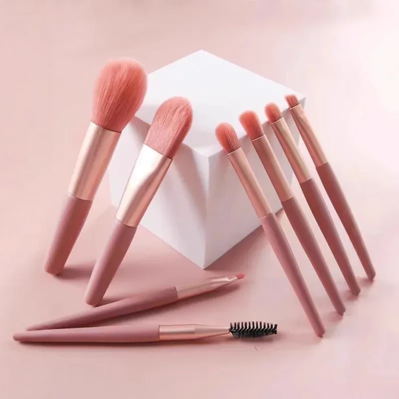Conjunto de pincéis de maquiagem macios, 8 peças, mini macaron, portátil, ferramentas de beleza para iniciantes, blush, sombra, kit completo de pincéis cosméticos