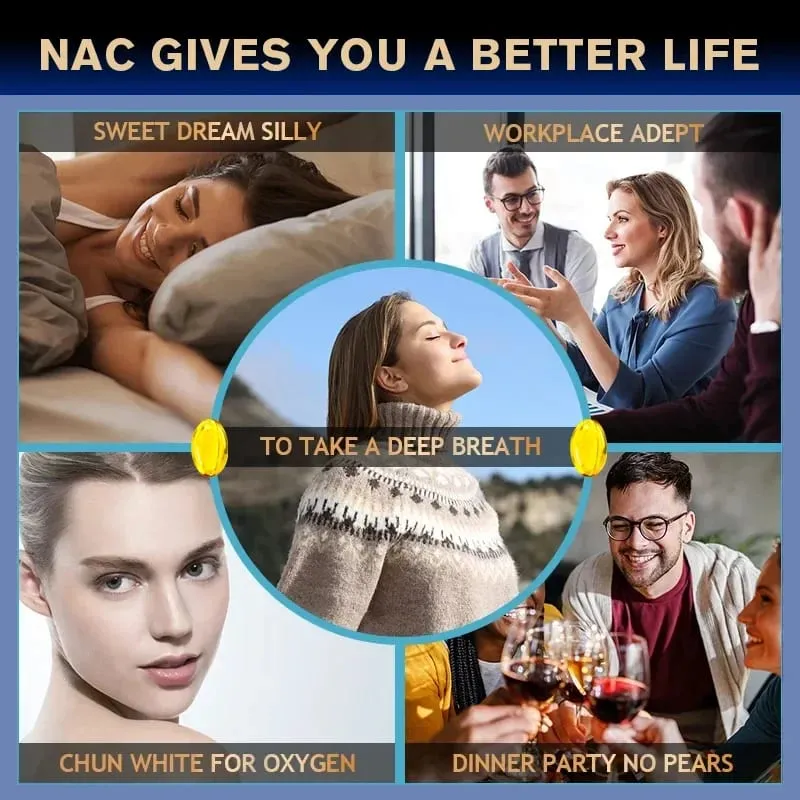 Cápsulas NAC puras com vitamina B12 apoiam a hidratação da pele, antioxidante, desintoxicação da saúde celular imunológica, homens e mulheres