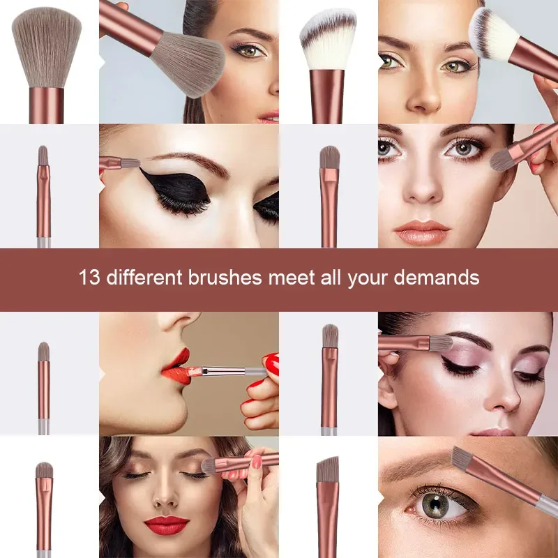 Conjunto de pincéis de maquiagem, 13 peças, profissional, base macia, pó, corretivo, sombra, delineador, blush, maquiagem cosmética, ferramenta de beleza — image 4