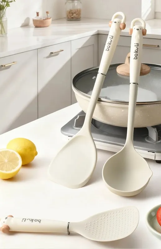 Novo utensílio de cozinha melhorado, conjunto de 3 peças, espátula de silicone, colher de arroz e sopa, resistente ao calor, ferramentas de cozinha antiaderentes