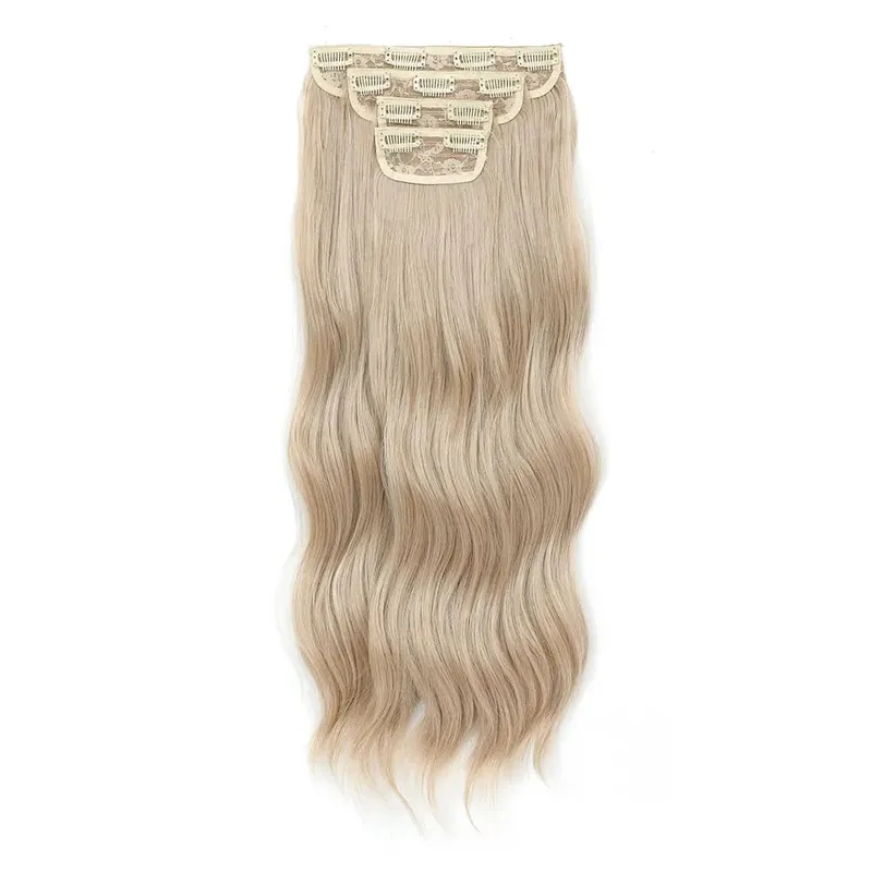 4Pcs/Set 11 Clips 22 Inches 220g Beach Waves Clip in Hair Extensions Sandy Blonde Champagne Heat Resistant Synthetic Hairpiece