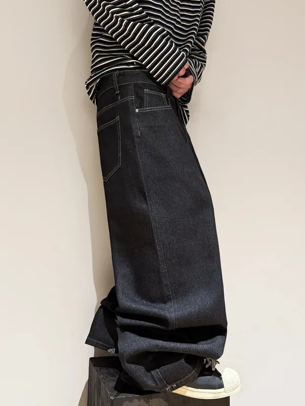 Jean noir ample à jambes larges pour hommes, pantalon droit polyvalent, Design de broderie de tigre rétro américain Y2K Street Hip-Hop tendance polyvalent