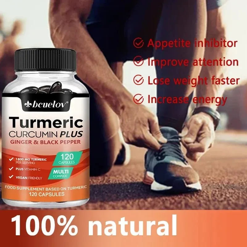 Suplemento de cúrcuma com extrato de curcumina, gengibre e pimenta preta para apoiar a mobilidade articular e a saúde muscular e óssea