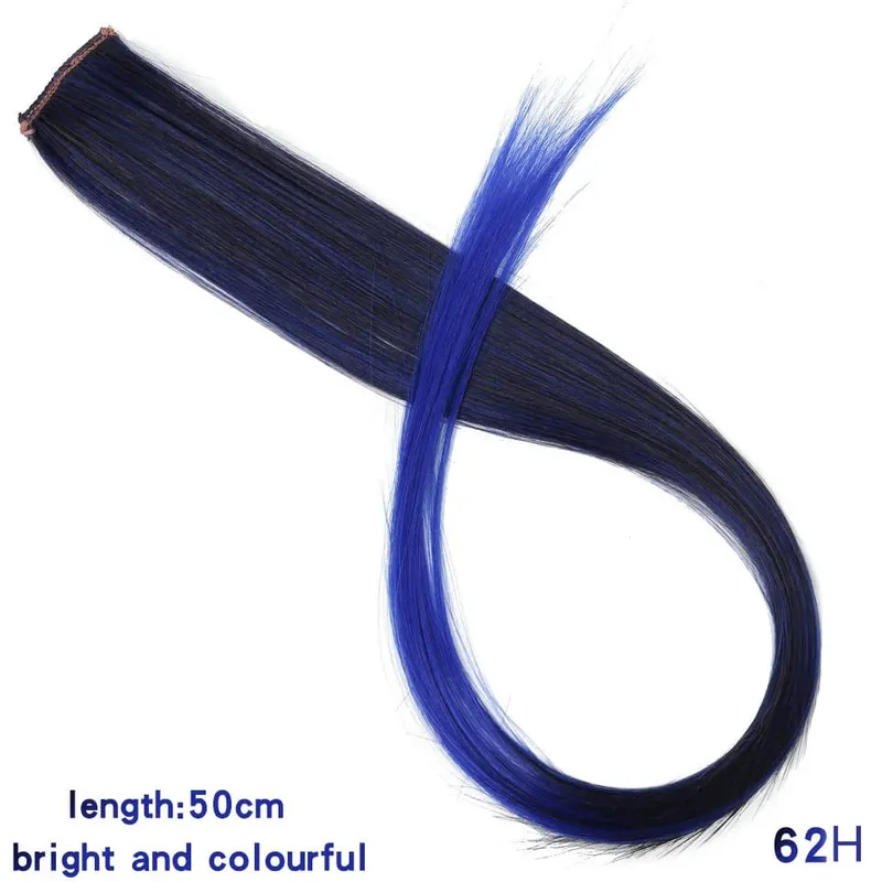 22 "sintético longo reto arco-íris destaque extensões de cabelo colorido clipe em uma peça ombre rosa roxo verde amarelo para wome