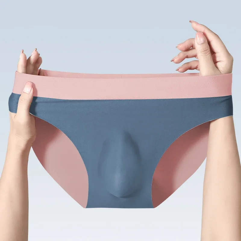 Roupa interior sem costura de seda gelo masculina 3d perfuração triângulo shorts verão cuecas finas meninos shorts esportivos