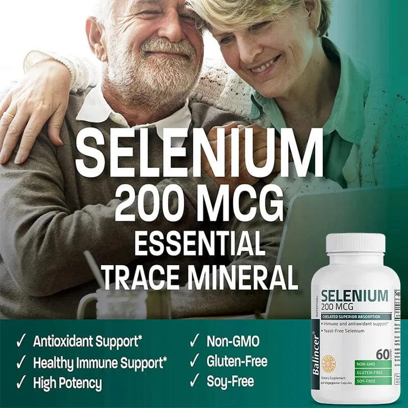 Cápsulas de Selênio 200MCG - Suporte Antioxidante Aumenta o Sistema Imunológico Aumenta os Níveis de Energia Suporte à Tireóide NÃO OGM