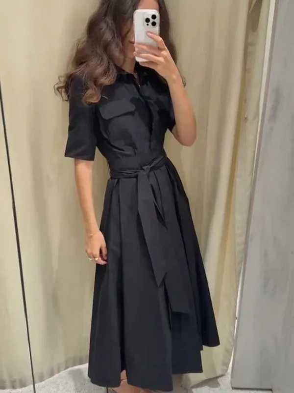 Chic sólido manga curta lapela vestido longo para mulheres elegante único breasted cintura maxi vestido senhora férias noite vestidos de festa