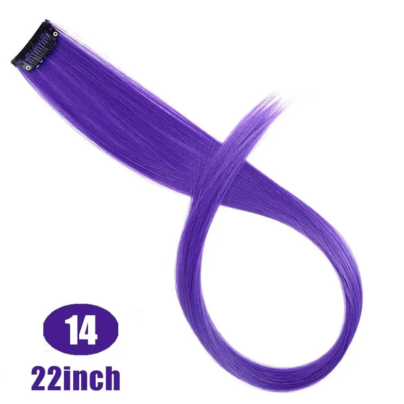22 "sintético longo reto arco-íris destaque extensões de cabelo colorido clipe em uma peça ombre rosa roxo verde amarelo para wome