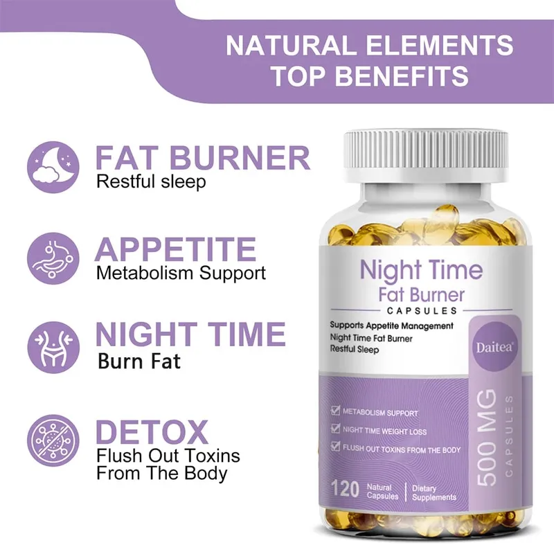 Queimador de gordura noturno aumenta o metabolismo O controle de peso melhora o sono - 500 mg, porção de 120 cápsulas
