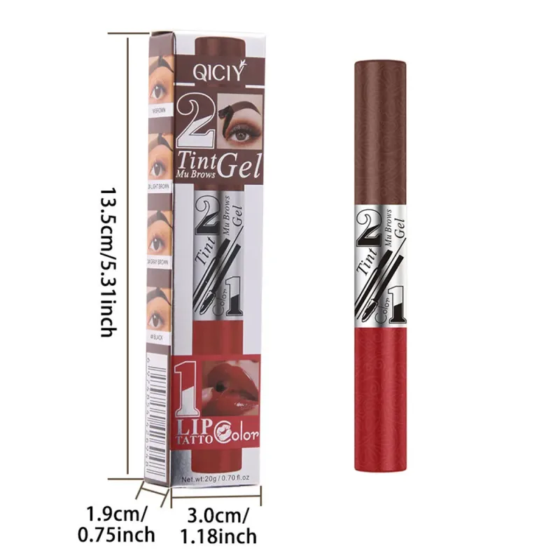 Batom 2 em 1, creme para sobrancelha, duas cabeças, sexy, brilho labial, contorno suave, à prova d'água, longa duração, maquiagem labial