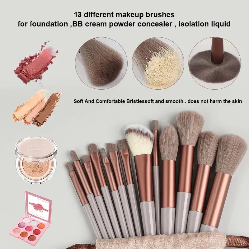 Conjunto de pincéis de maquiagem, 13 peças, profissional, base macia, pó, corretivo, sombra, delineador, blush, maquiagem cosmética, ferramenta de beleza — image 3