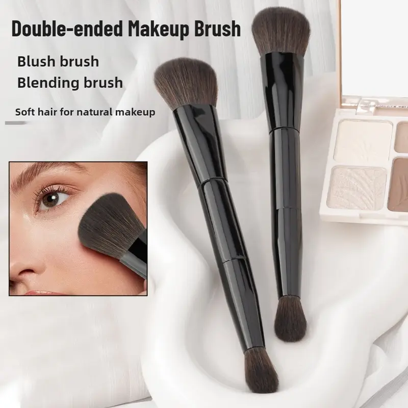 Pincel de maquiagem de cabeça dupla 2 em 1, pincel para blush, corretivo, iluminador, pó, mistura, contorno, ferramentas de maquiagem de beleza — image 1