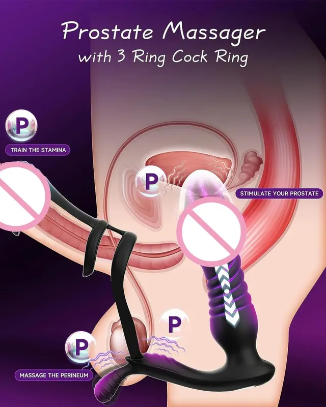 Anal Plug Prostate Massager Vibrator 3 Penis Ring Vibrating Dildo Cock Ring Adult Supplies Butt Plug Sex Toys For Men Women Gay