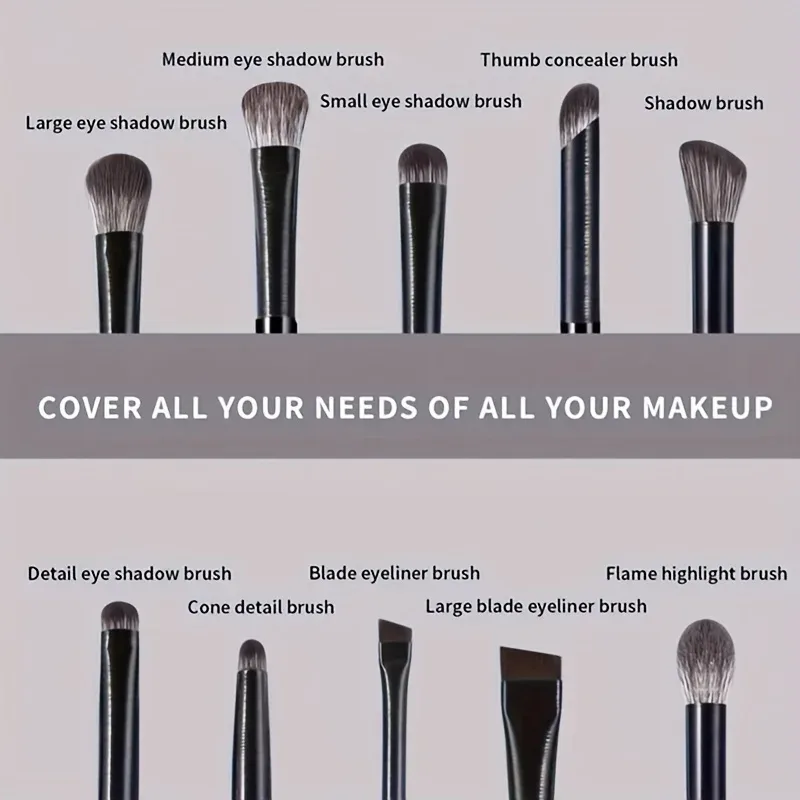 10Pcs Soft Professional Eye Makeup Brush Set Blending Smudge Aegyo Sal Eyeliner Detail Small Precision Shadow Brushes
