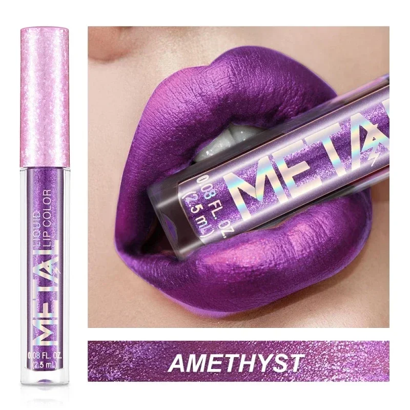 Batom líquido metálico fosco, à prova d'água, longa duração, copo antiaderente, brilho labial brilhante, feminino, maquiagem para lábios, 12 cores