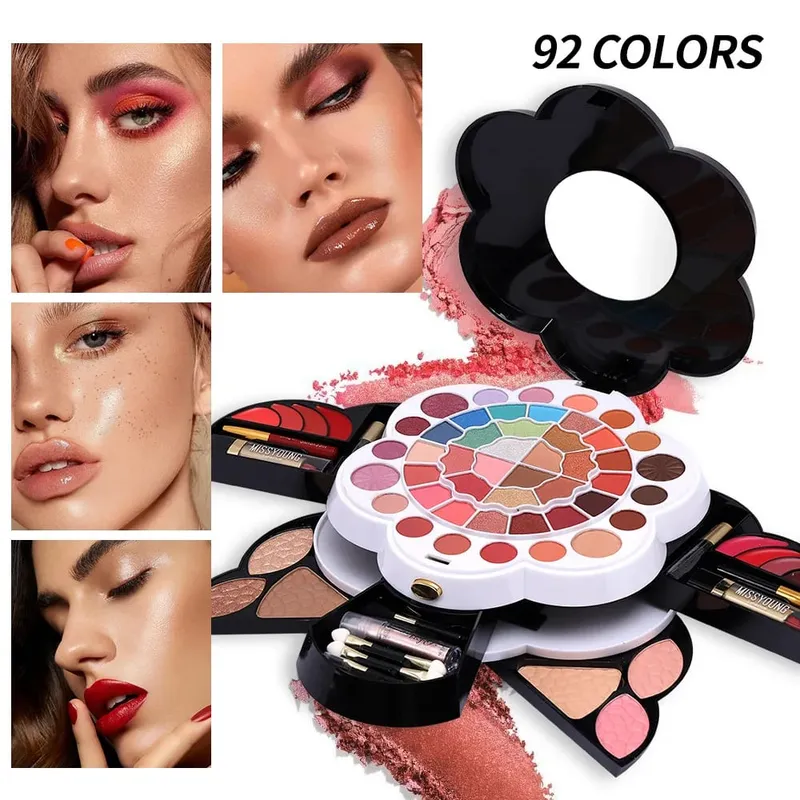 Kit de estojo de maquiagem multifuncional, mais vendido, sombra, batom, blush, paleta de destaque, longa duração, portátil, conjunto cosmético completo