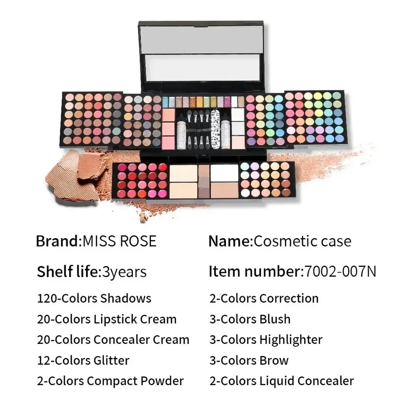 Miss Women All in One Makeup Kit - Conjunto completo com sombra, lábios, blush, batom, corretivo, escova, espelho, conjunto de presente multifuncional