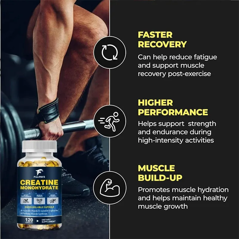 Cápsulas de monohidrato de creatina de alta potência 3000 mg apoiam o crescimento muscular, desempenho atlético, níveis de energia e academia diária
