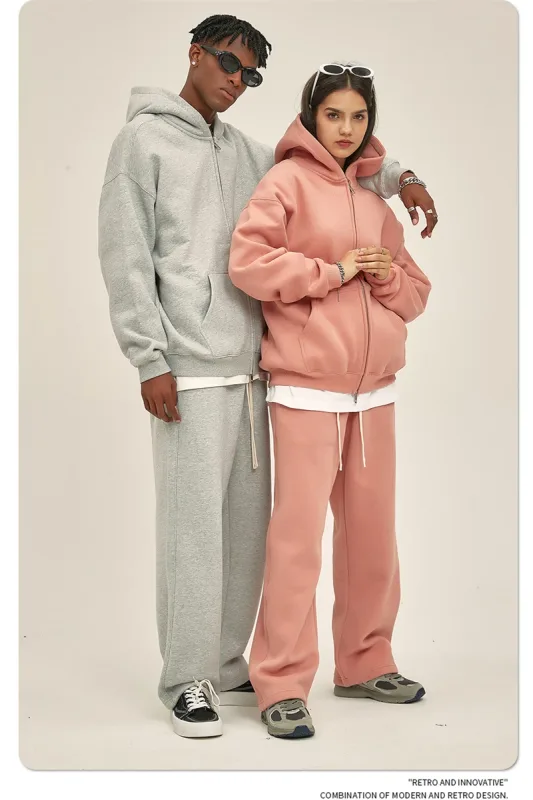 New Men Double Headed Zipper Fleece Hoodies Unisex Loose Basic Solid Warm Hooded Sweatshirts Coats For Winter HY0633