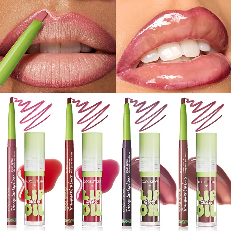 2 pçs delineador labial gloss conjunto 2 em 1 batom suave lábios contorno kit de maquiagem fosco lipliner para mulheres plumping óleo combinação cosméticos