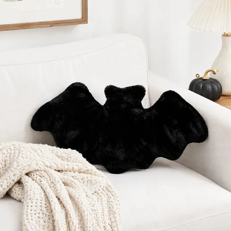 Travesseiro de pelúcia em forma de morcego, dia das bruxas, morcegos, travesseiro de pelúcia peludo, para halloween, decorativo, casa, sofá-cama