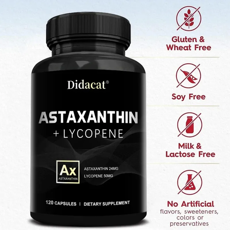 Icelandic Astaxanthin 24mg + Lycopene 50mg Heart Brain Joint Immune Antioxidant Dietary Supplement - 120 Capsules