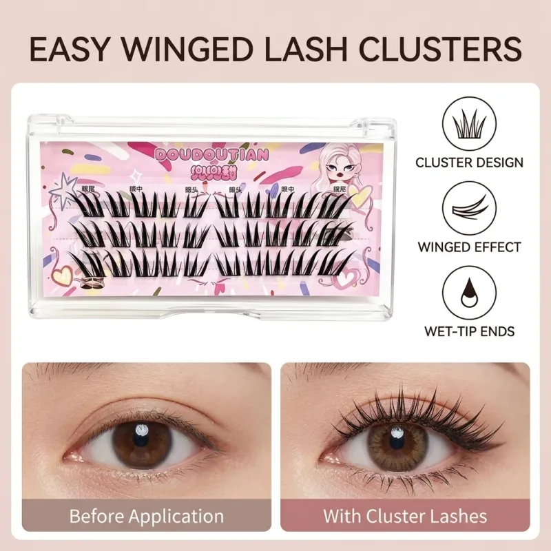 Cílios postiços com aparência molhada, 3/10 linhas, maquiagem diária, cluster, estilo alado, extensões de cílios, natural, curvado, fibra sintética, maquiagem para os olhos