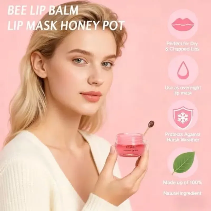 5.5g Lip Sleep Mask Night Sleep Maintenance Moisturizing Lip Gloss Bleach Cream Nourishing Lip Care Strawberry Honey