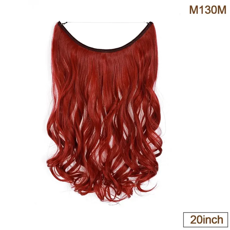 Extensões de cabelo de fio invisível sintético fio transparente ajustável longo ondulado encaracolado secreto hairpiece 20 Polegada para mulher