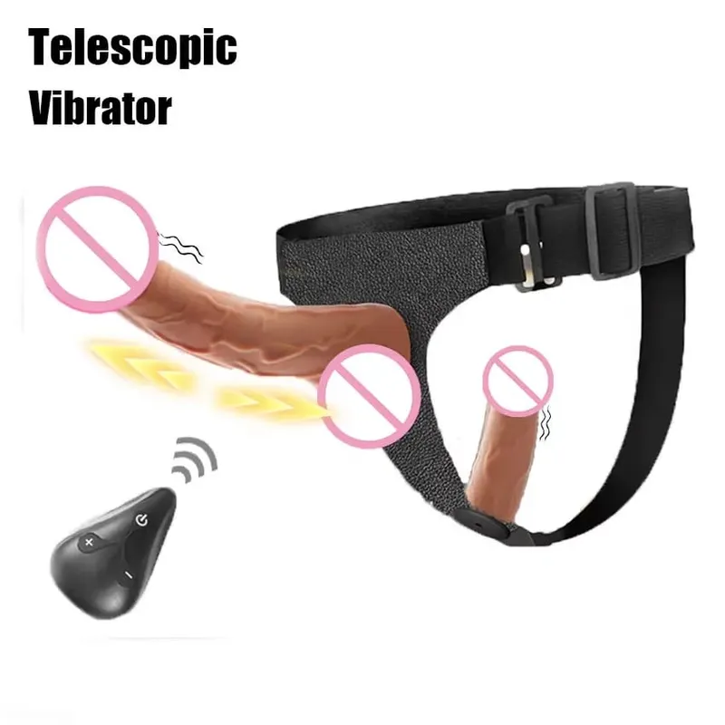 綁帶式雙頭伸縮假陽具振動器逼真可穿戴按摩器女同性戀成人用品性玩具 — image 9