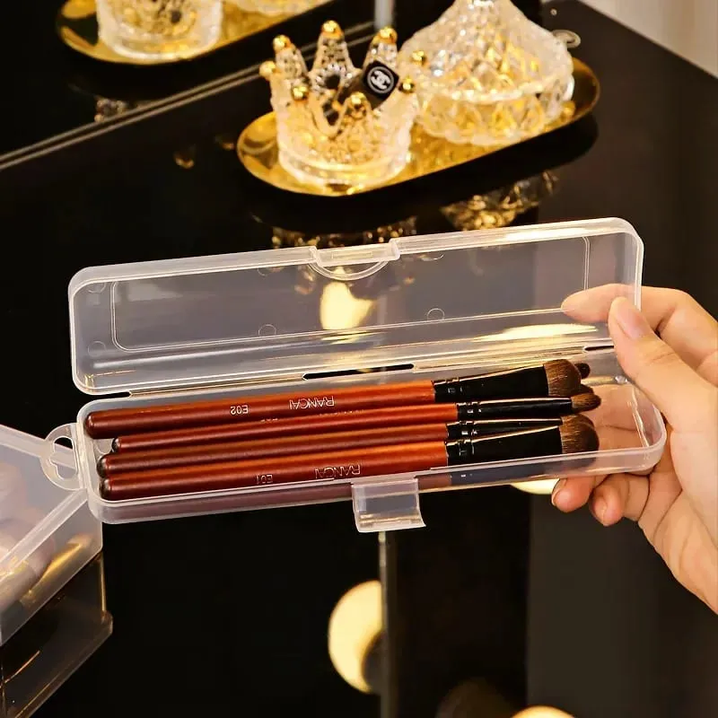 Organizador de pincel de maquiagem portátil, lápis de sobrancelha, pauzinhos, transparente com capa, caixa de armazenamento, acessórios de cozinha