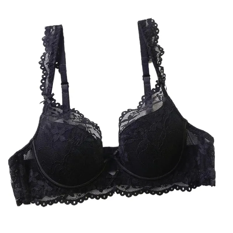 Senhoras macio underwire renda push up sutiã conjunto sólido design floral bralette conforto conjunto de lingerie feminina adequado para a/b/c cup