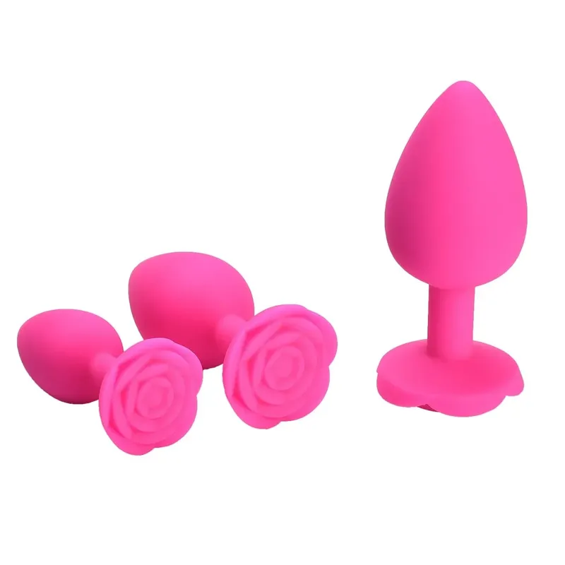 Rosa flor silicone anal contas butt plug conjunto pequeno médio grande anal plug jóias treinador anal vibrador ânus sexo brinquedo das mulheres dos homens gay