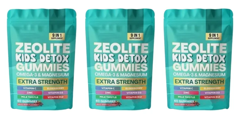 Gomas de zeólita 60 contagens contêm multivitamínico ômega-3, magnésio e sabugueiro, auxiliam na desintoxicação e na saúde do sistema imunológico