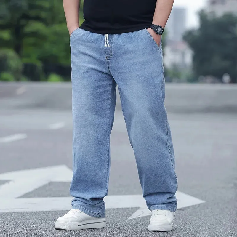 8xl jeans de grandes dimensões para homens cintura elástica solto ajuste confortável calças jeans plus size 150kg casual streetwear novo