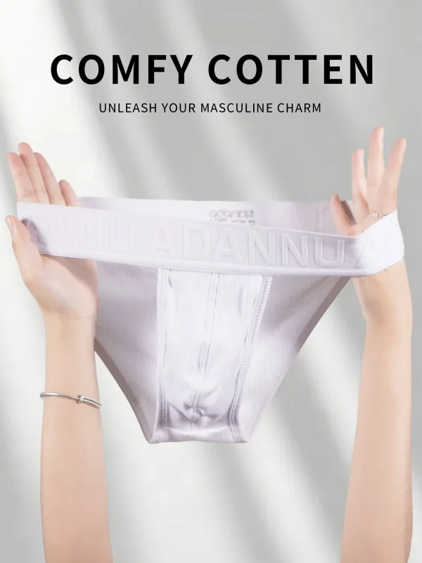 Cueca convexa de algodão com nervuras, confortável para a pele, sensação nua, letra em relevo, cintura larga, roupa íntima de ajuste fino