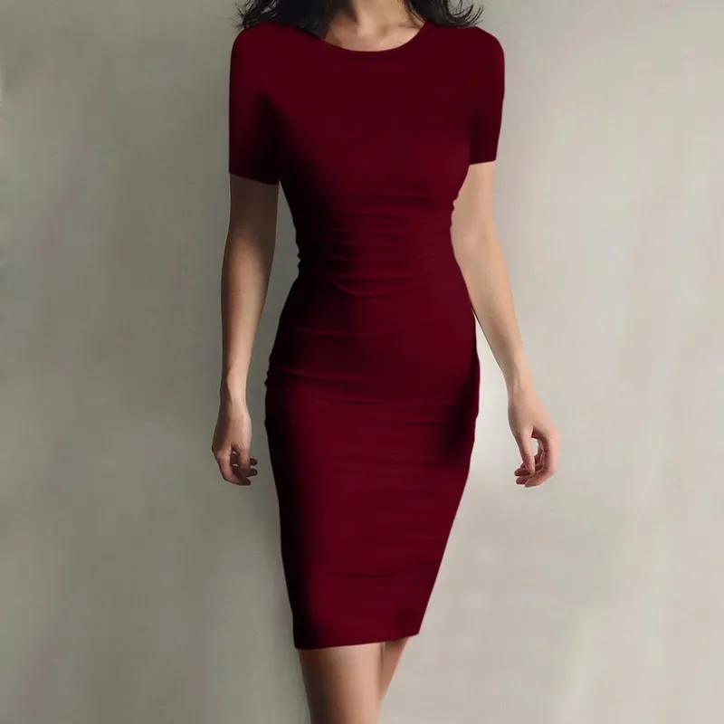 Vestido de verão de alta estiramento tanque robe sólido manga curta casual magro longo lápis vestido feminino sexy maxi vestido elegante fino