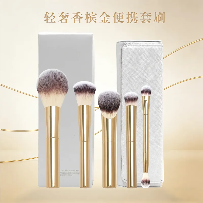 5 pçs/set Ampulheta Pincéis de Maquiagem Pó Fundação Blush Corretivo Sombra Vinco Make Up Brush Com saco De Couro Branco — image 4