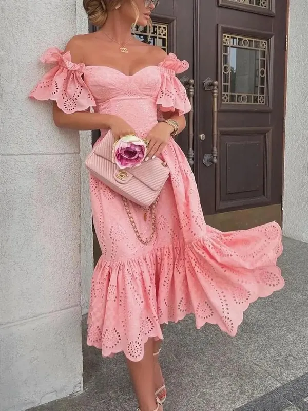 Vestido feminino fora do ombro vestidos de comprimento médio sólido dot sexy splice apertado cintura alta decote em v uma linha elegante magro ajuste vestidos