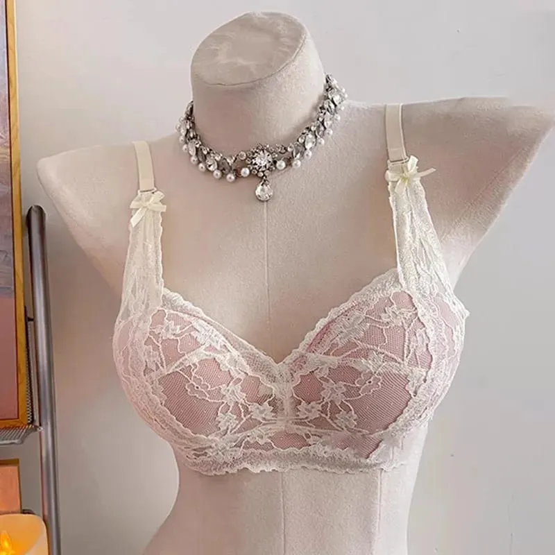セクシーな BANERDANNI Halter Bow Lace Bra Acolchoado Push Up Sem Fio Sem Armação Interior Macio Lingerie Busto Pequeno Conforto Diário Wear`