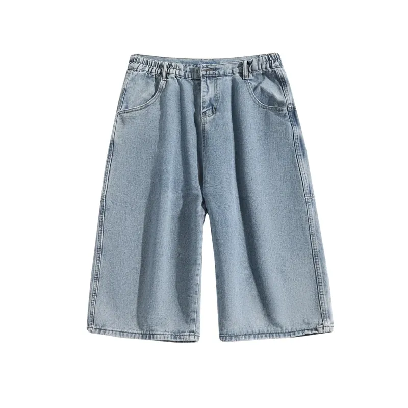 Jeans Pants Men Summer Short Jeans Big-Pockets Breeches Hip Hop Streetwear Baggy Denim Shorts Casual Wide-Leg Capris Pants
