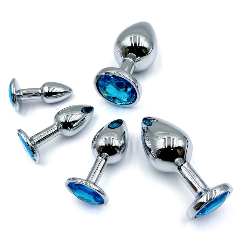 Plugue anal de metal com base de gema, plugue anal de 5 tamanhos para iniciantes e especialistas, massagem em ponto g, casais femininos/masculinos, brinquedos sexuais adultos